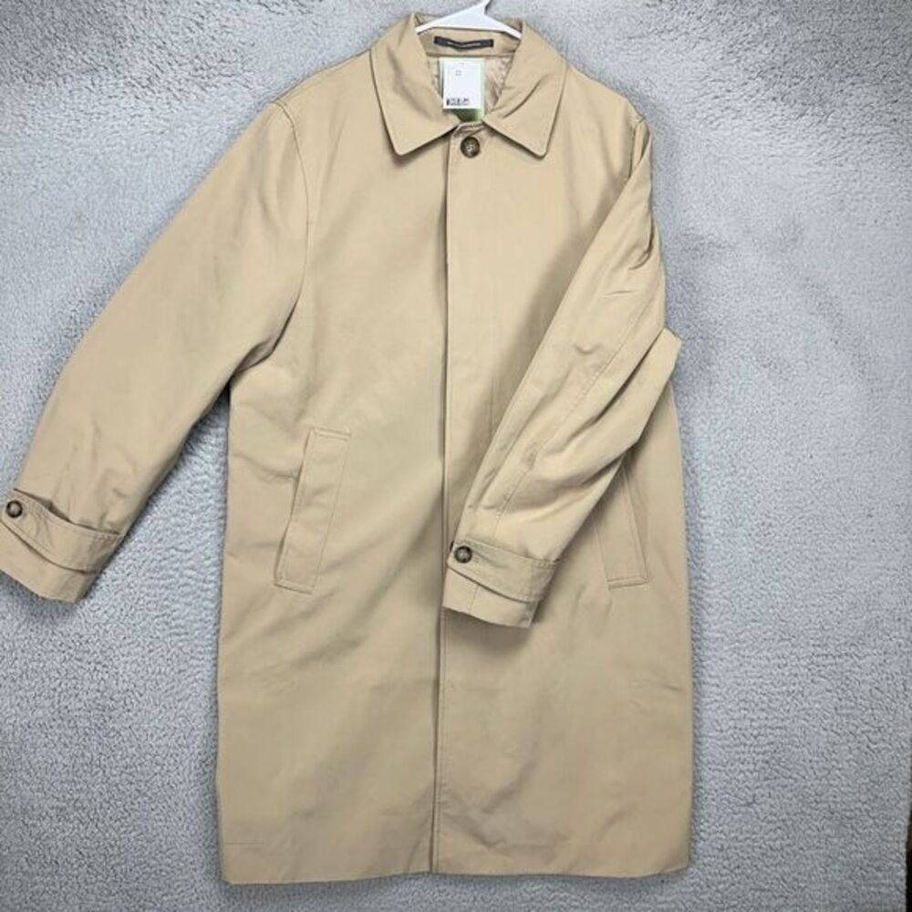 H&M Trench Coat Men 42R Tan Long Winter Overcoat Pocket Collared Long Sleeve NEW